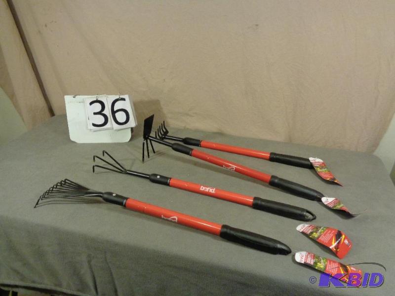 4 New Bond Telescoping Garden Tools. 3 Tine C...