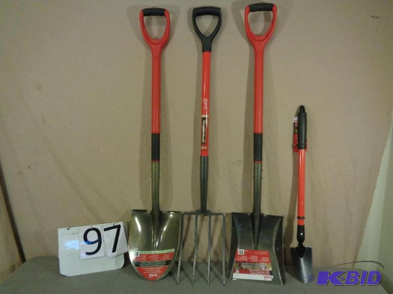 Lot of 3 New Bond Shovels and Pitchfork. Squa...