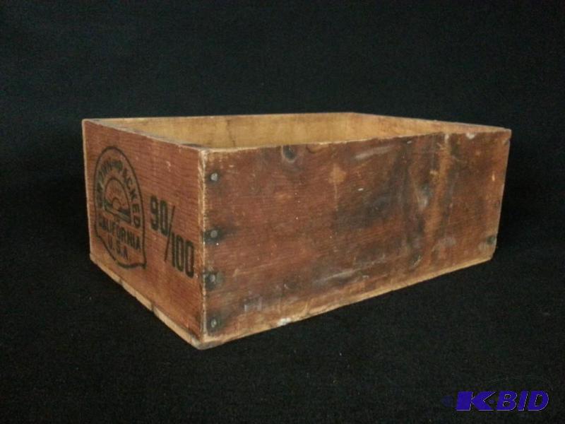 lot 100 image: Antique Dinewell Prunes 25lb  Harter Packing Co Wooden Box