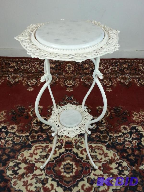 lot 24 image: Antique Cast Iron & Marble Plant Stand  T...