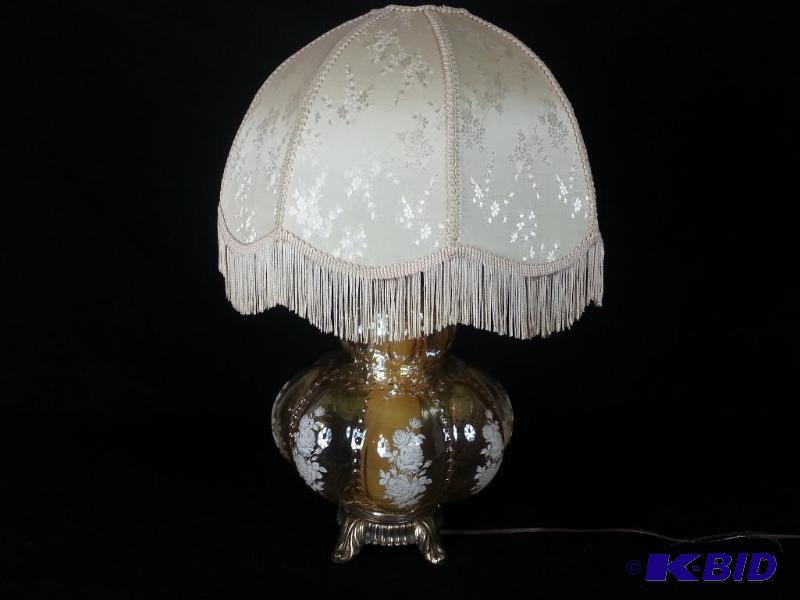lot 42 image: Gorgeous Blown Glass Amber Double Lamp  The c...