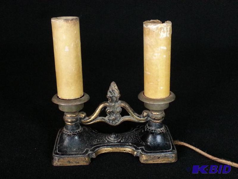 lot 51 image: Antique Ornate Cast Iron Double Light Table L...