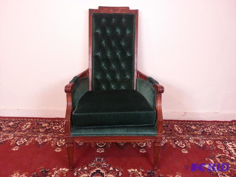 lot 9 image: Vintage High-back Chair  Clean, like-new upho...