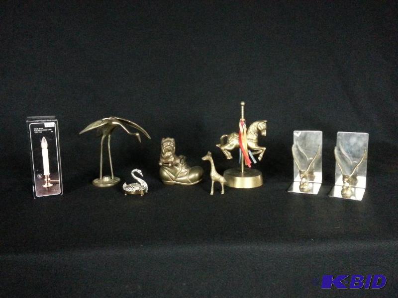 lot 91 image: Lot of (7) Brass Animals  (1) Brass Light