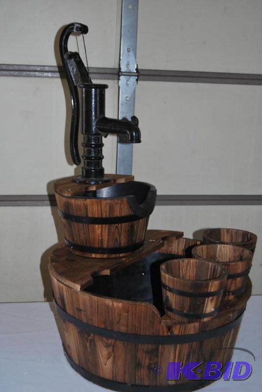 Wooden Double Barrel Fountain Planter, 2-tier...