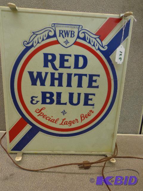 lot 125 image: Red White and Blue Lighted Sign   14 x 18  wo...