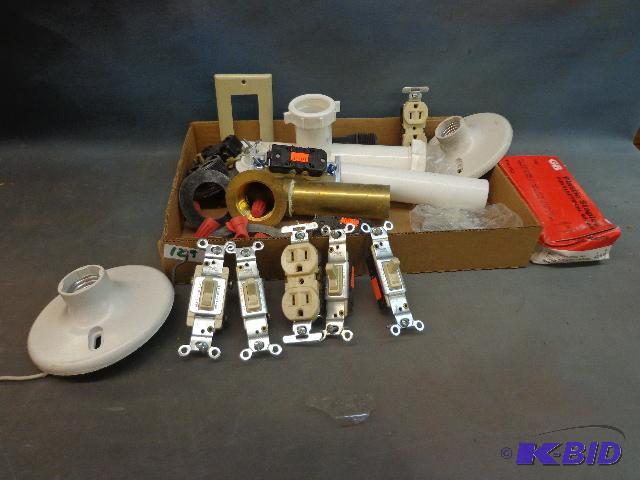 lot 129 image: Box of Plumbing and Electrical Odds and Ends ...