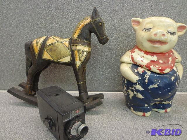 lot 130 image: Pig Cookie Jar, Kodak Movie Camera and Decora...