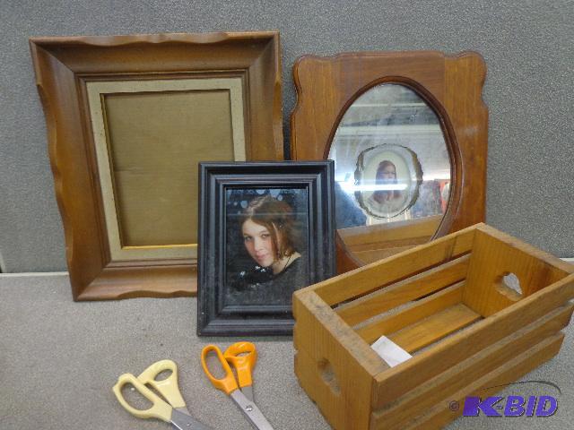 lot 132 image: Wooden Wine Crate, Scissors (2), Picture Fram...