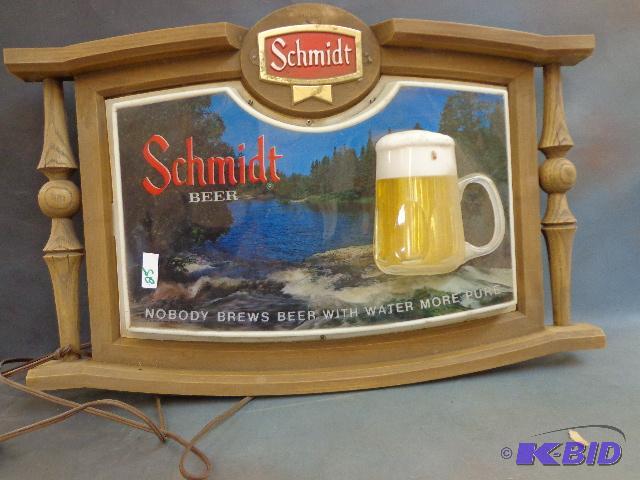 lot 25 image: Schmidt Lighted Beer Sign   works  25 x 16 ...
