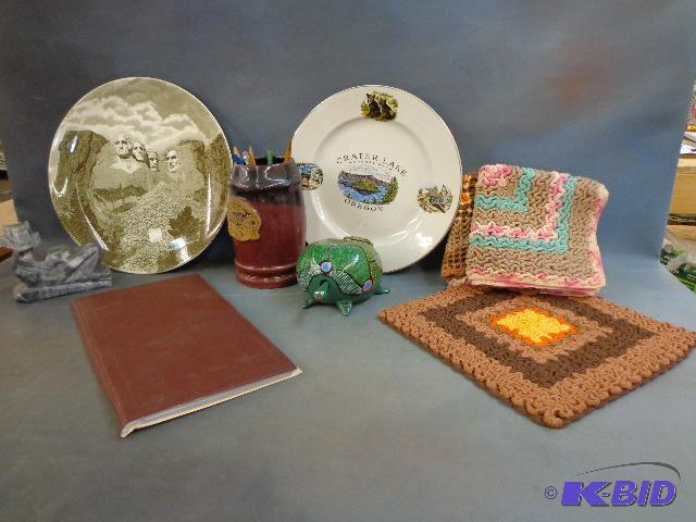 lot 29 image: Crocheted Place Mats (4), Turtle Toy, Photo A...