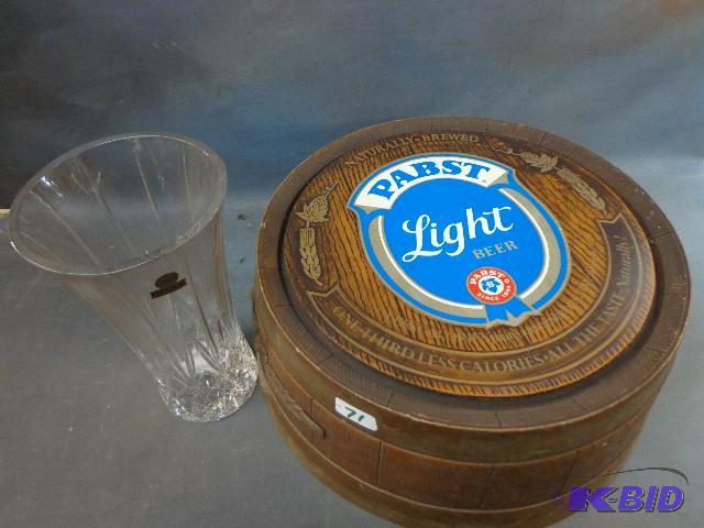 lot 71 image: 12 Barrel Pabst Sign and Vase   14" dia...
