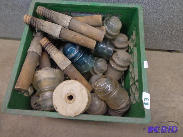 lot 83 image: Glass Insulators with Wooden Dowels...