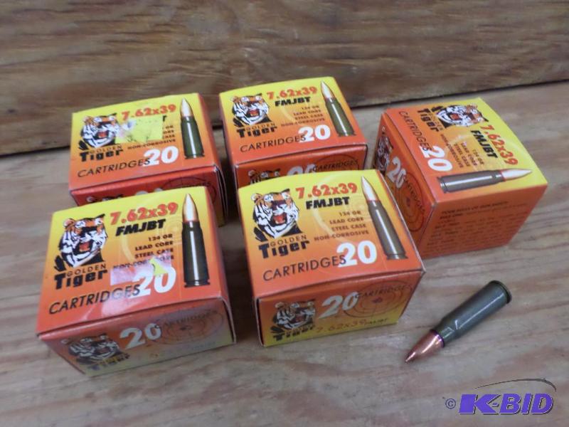 lot 77 image: (100) Rounds Golden Tiger 7.62x39 124gr FMJBT...