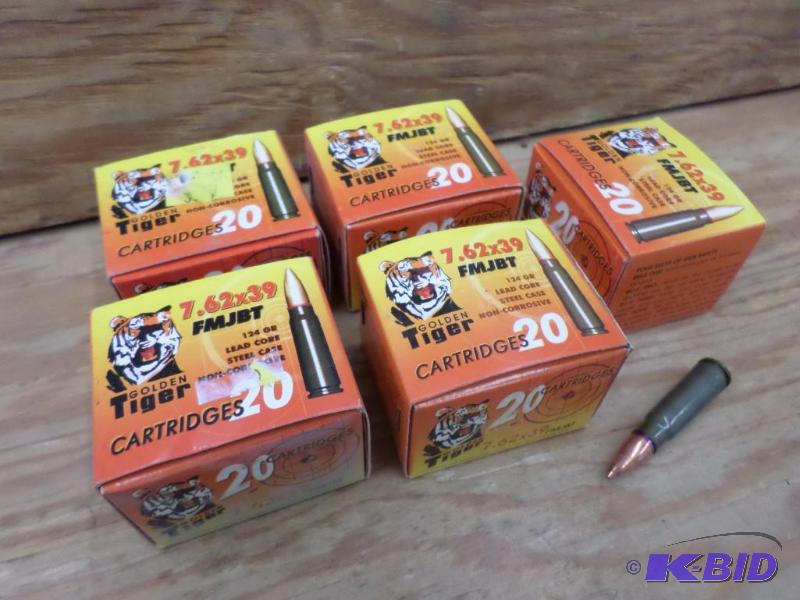 lot 80 image: (100) Rounds Golden Tiger 7.62x39 124gr FMJBT...