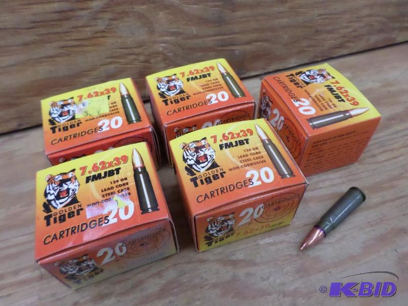 lot 81 image: (100) Rounds Golden Tiger 7.62x39 124gr FMJBT...
