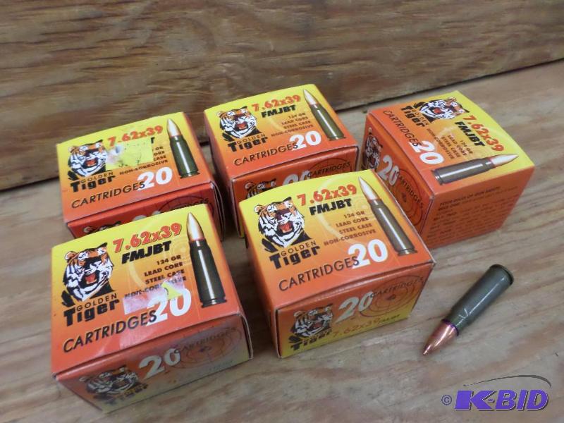 lot 83 image: (100) Rounds Golden Tiger 7.62x39 124gr FMJBT...