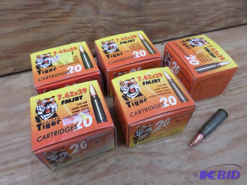 lot 84 image: (100) Rounds Golden Tiger 7.62x39 124gr FMJBT...