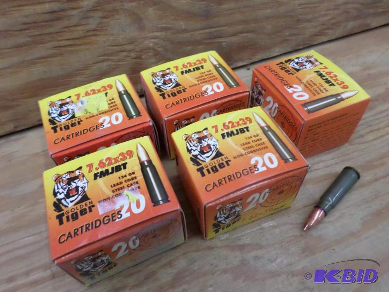 lot 85 image: (100) Rounds Golden Tiger 7.62x39 124gr FMJBT...