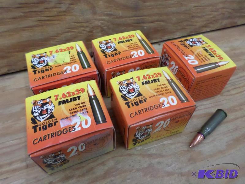 lot 86 image: (100) Rounds Golden Tiger 7.62x39 124gr FMJBT...