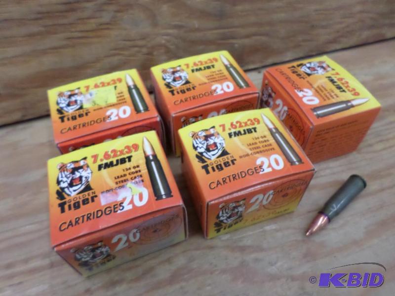 lot 87 image: (100) Rounds Golden Tiger 7.62x39 124gr FMJBT...