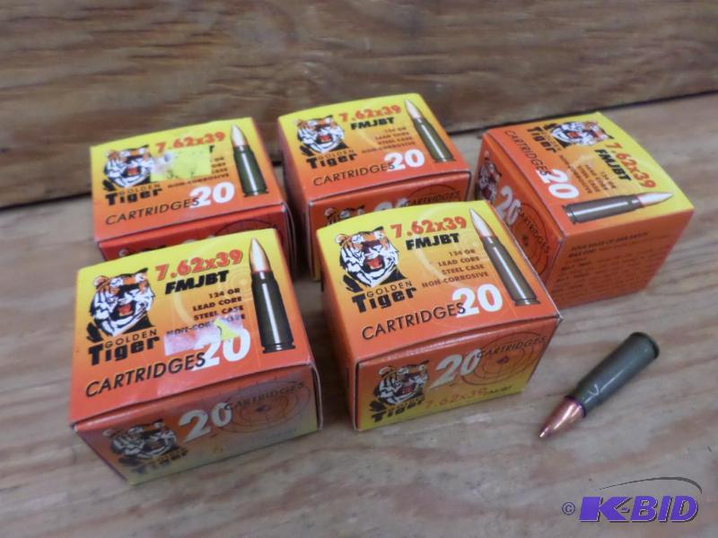 lot 88 image: (100) Rounds Golden Tiger 7.62x39 124gr FMJBT...