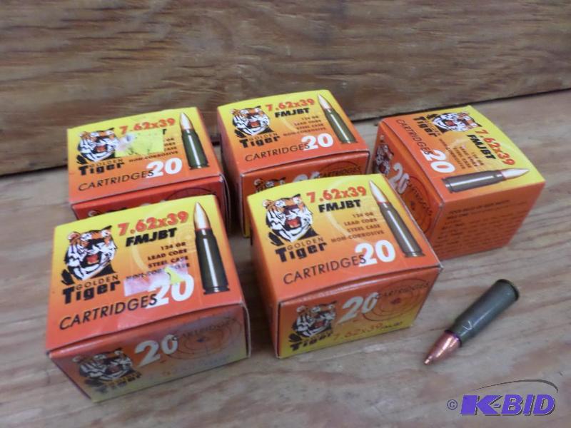 lot 89 image: (100) Rounds Golden Tiger 7.62x39 124gr FMJBT...