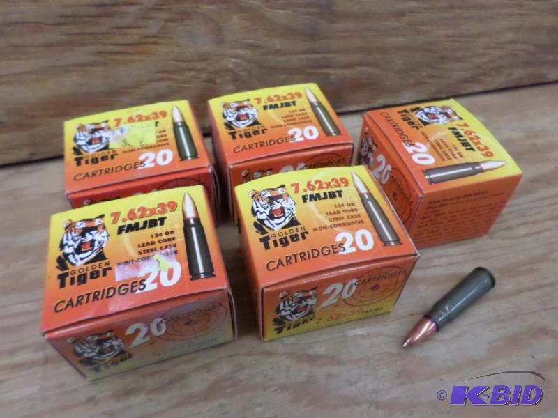 lot 90 image: (100) Rounds Golden Tiger 7.62x39 124gr FMJBT...