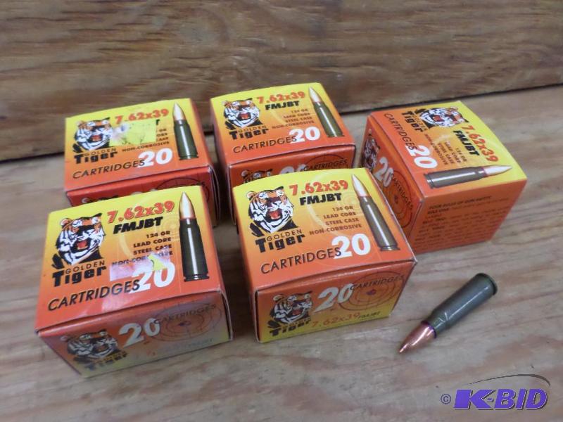 lot 91 image: (100) Rounds Golden Tiger 7.62x39 124gr FMJBT...