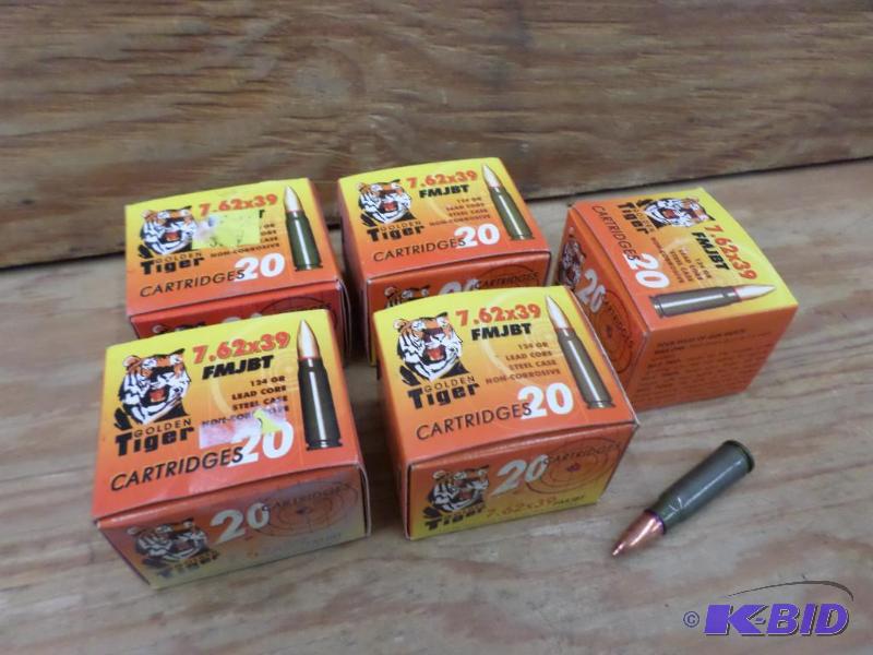 lot 96 image: (100) Rounds Golden Tiger 7.62x39 124gr FMJBT...