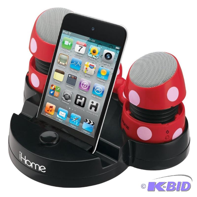 lot 140 image: eKids Minnie Rechargeable Mini Stereo Speakers for iPods, Laptops and iPhones, by iHome - DM-M793