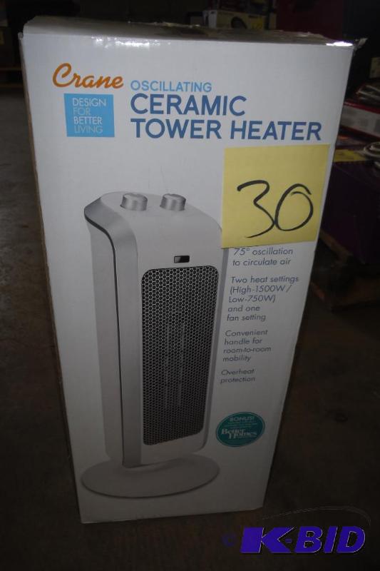 lot 30 image: Crane USA EE-7588W Crane Ceramic Tower Heater, White, 19 Inch