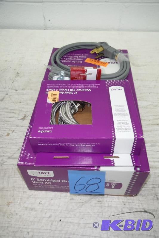 lot 68 image: 8 Semirigid Dryer VentElectric Dryer PlugHot and Cold Stainless Water Lines For Washer