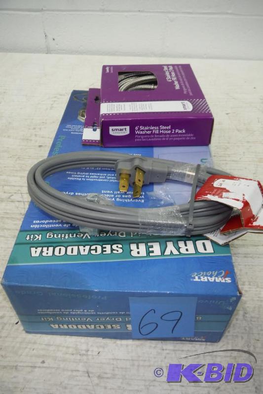 lot 69 image: 8 Semirigid Dryer VentElectric Dryer PlugHot and Cold Stainless Water Lines For Washer