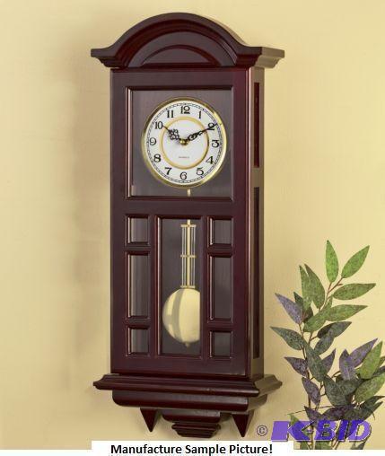 Cherry Wall Clock - Pendulum clock has hourly...