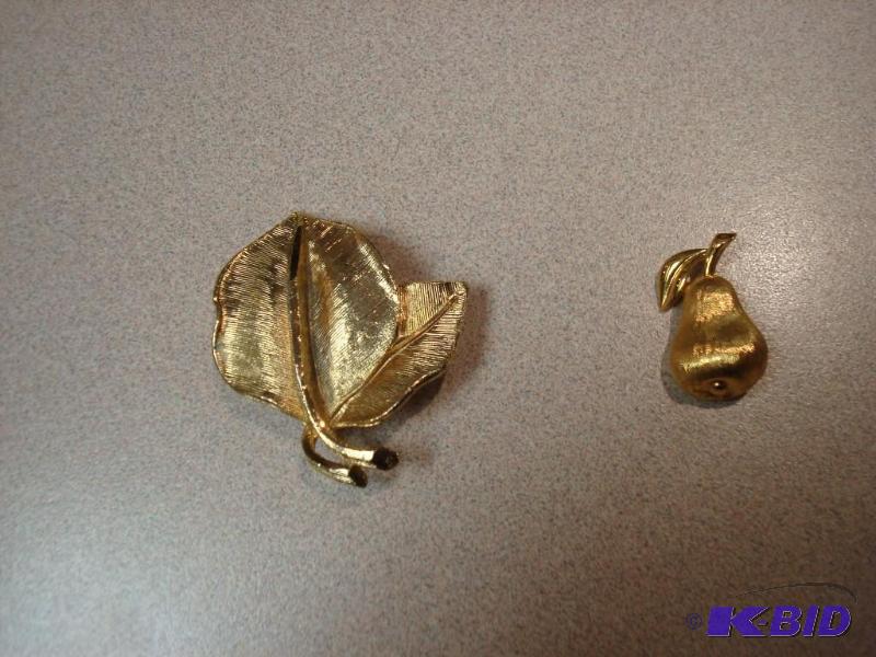 Pair Of Gold Tone Pins, Pear Is Trifari...
