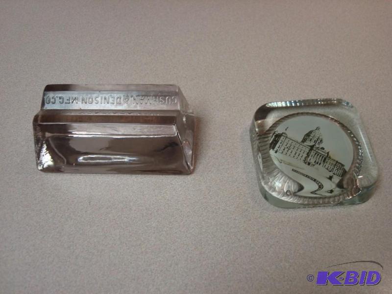 Pair Of Vintage Glass Paper Weights, One Is M...