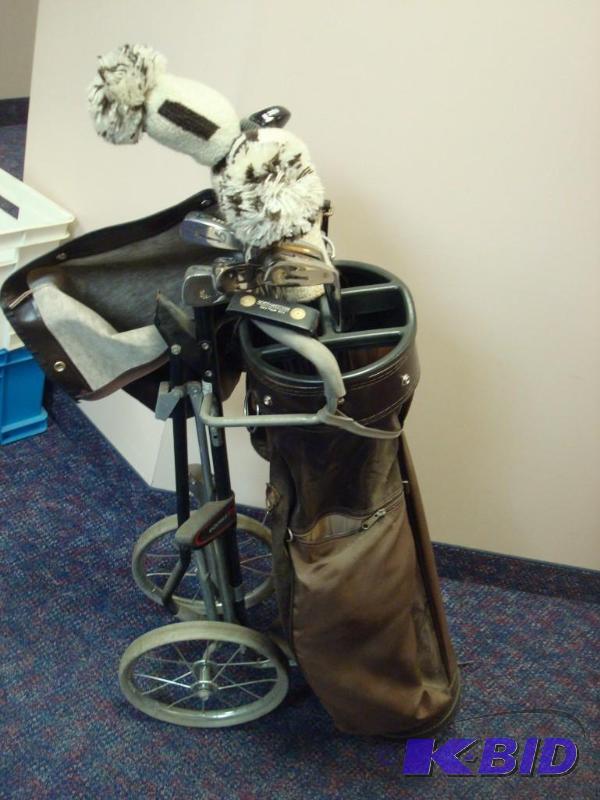 Set of Golf Clubs And Cart, Bag Has Lots Of D...