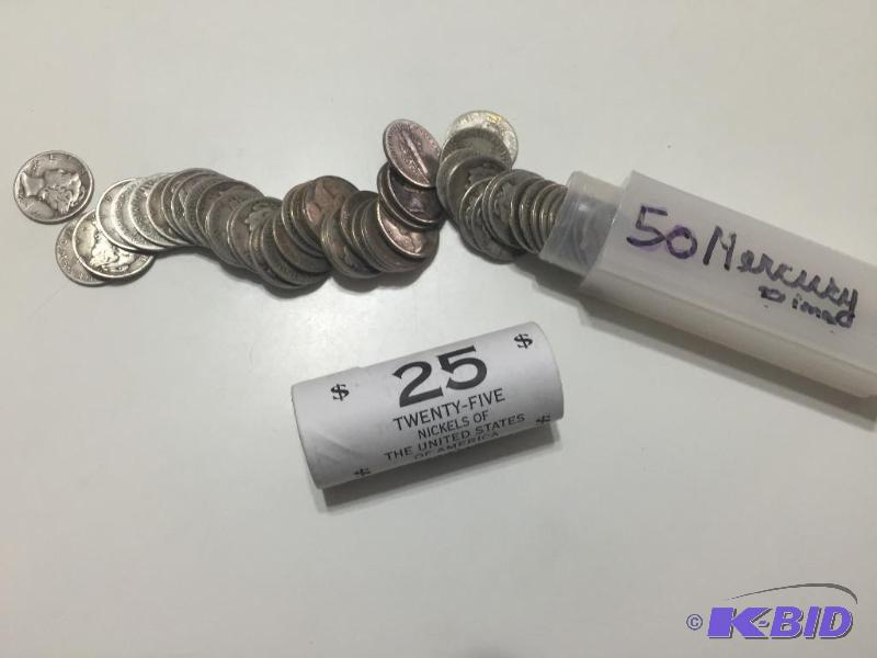 lot 23 image: 50-90% silver Mercury Dimes various dates