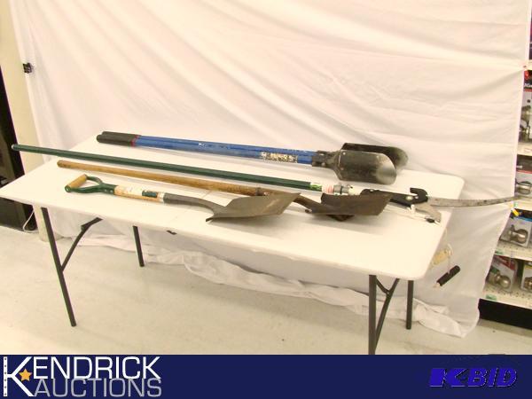 lot 78 image: Pole Saw, Post Hole Digger, and 2 Cultivating Shovels
