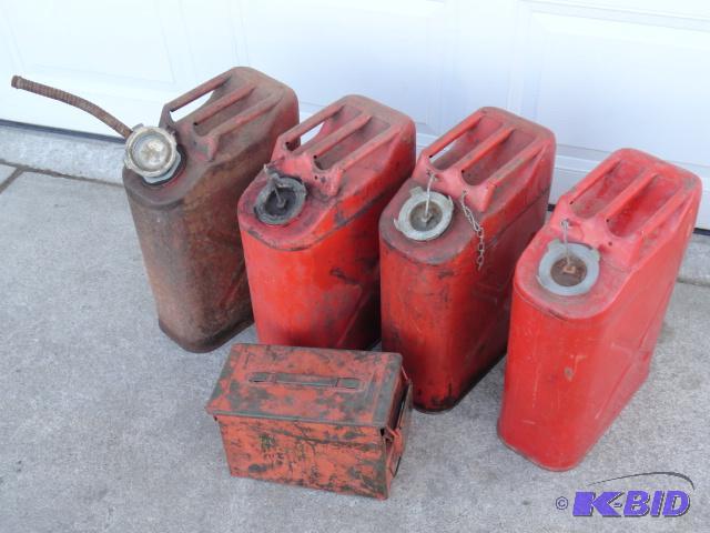 lot 126 image: USMC fuel cans 79, 4 total with ammo can...