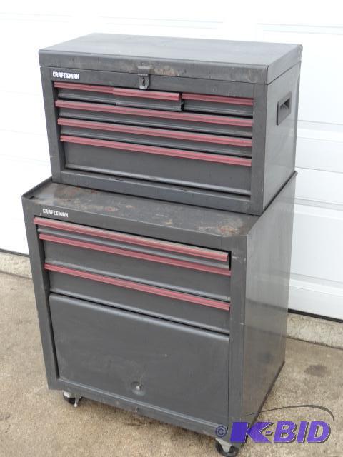 lot 92 image: Craftsman tool box with top chest, full of to...