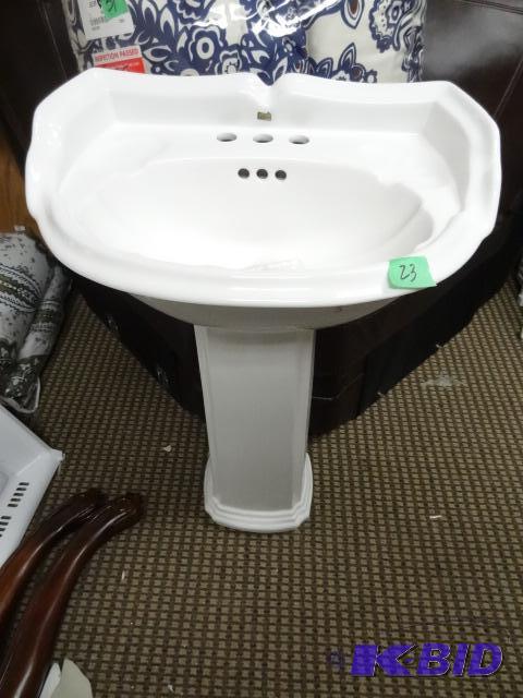 lot 23 image: 2 piece pedestal sink. Includes mounting hard...