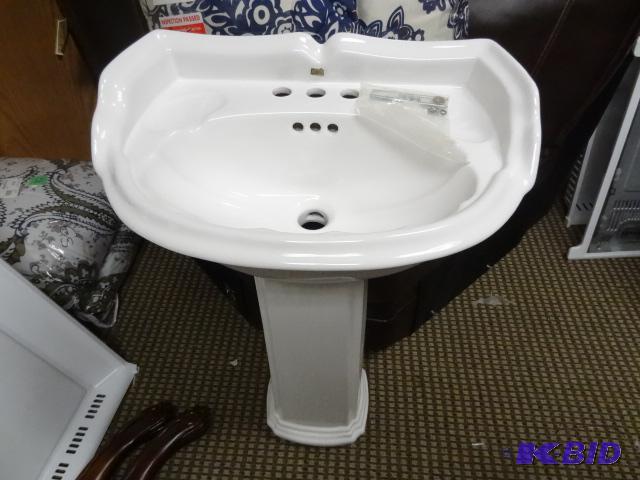 lot 25 image: 2 piece pedestal sink. Includes mounting hard...