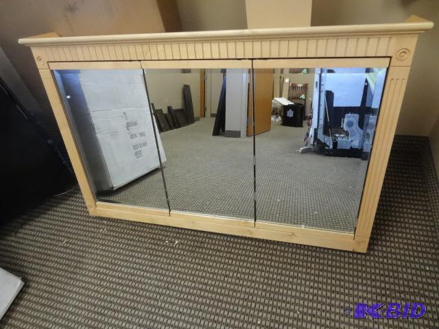 lot 34 image: Wood vanity mirrormedicine cabinet. 50 x 31...