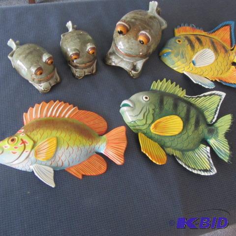 Stoneware Frogs, Colorful Fish