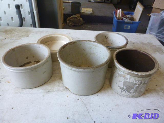 Five Crock Bowls Have some chips and cracks....