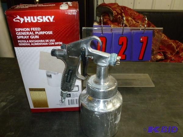 lot 27 image: Husky siphon feed spray gun. As shown. Used c...