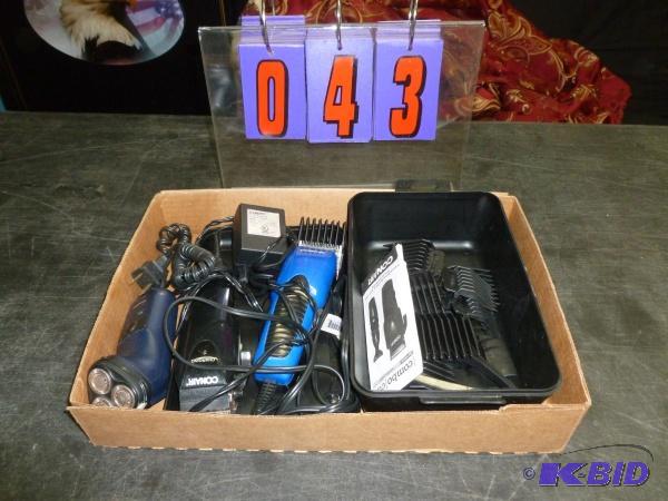 lot 43 image: Flat with trimmers and electric razors. As sh...