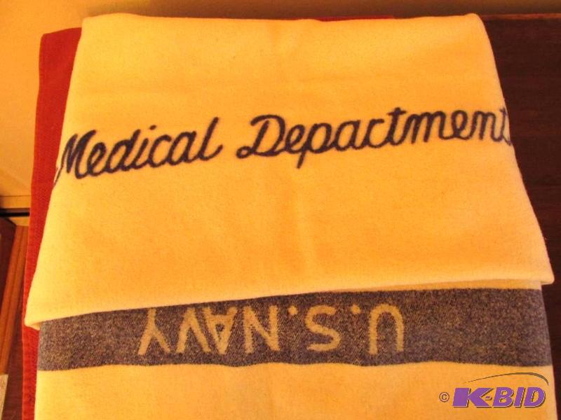 lot 115 image: Vintage US Navy Wool Medical Blanket Complete with Moth Holes